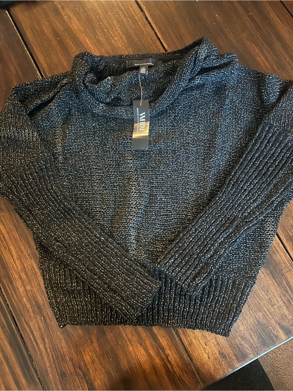 White House Black Market Black Metallic Cowl Neck Sweater